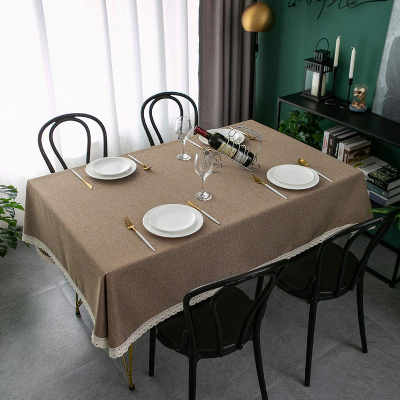 EHouseHome Faux Linen Tablecloth with Lace Trim - Waterproof/Spill Proof/Stain Resistant/Wrinkle Free/Oil Proof - for Banquet, Parties, Dinner,Kitchen,Wedding,Coffee,Holiday,Flax,Rectangle 60x120Inch - Image 3